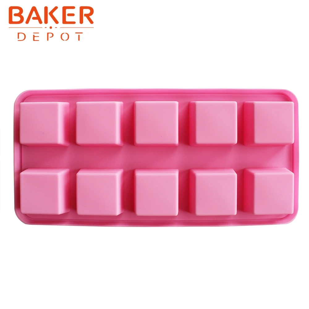 BAKER DEPOT, силиконовая форма для шоколадного мыла, квадратное оборудование для выпечки, инструмент для льда, лоток для пудинга, желе, форма для выпечки торта, 10 отверстий