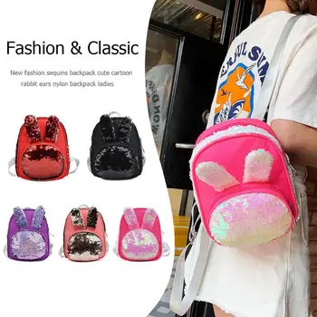 

Women Nylon Rabbit Ear Small Backpacks Sequins Satchel Shoulder School Bags Girls Casual Travel Knapsack Rucksack