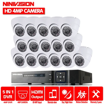 

NINIVISION 16CH HD 4MP 5MP AHD DVR NVR CCTV System 16pcs indoor 4.0MP Security Cameras Dome night vision CCTV Surveillance Kit