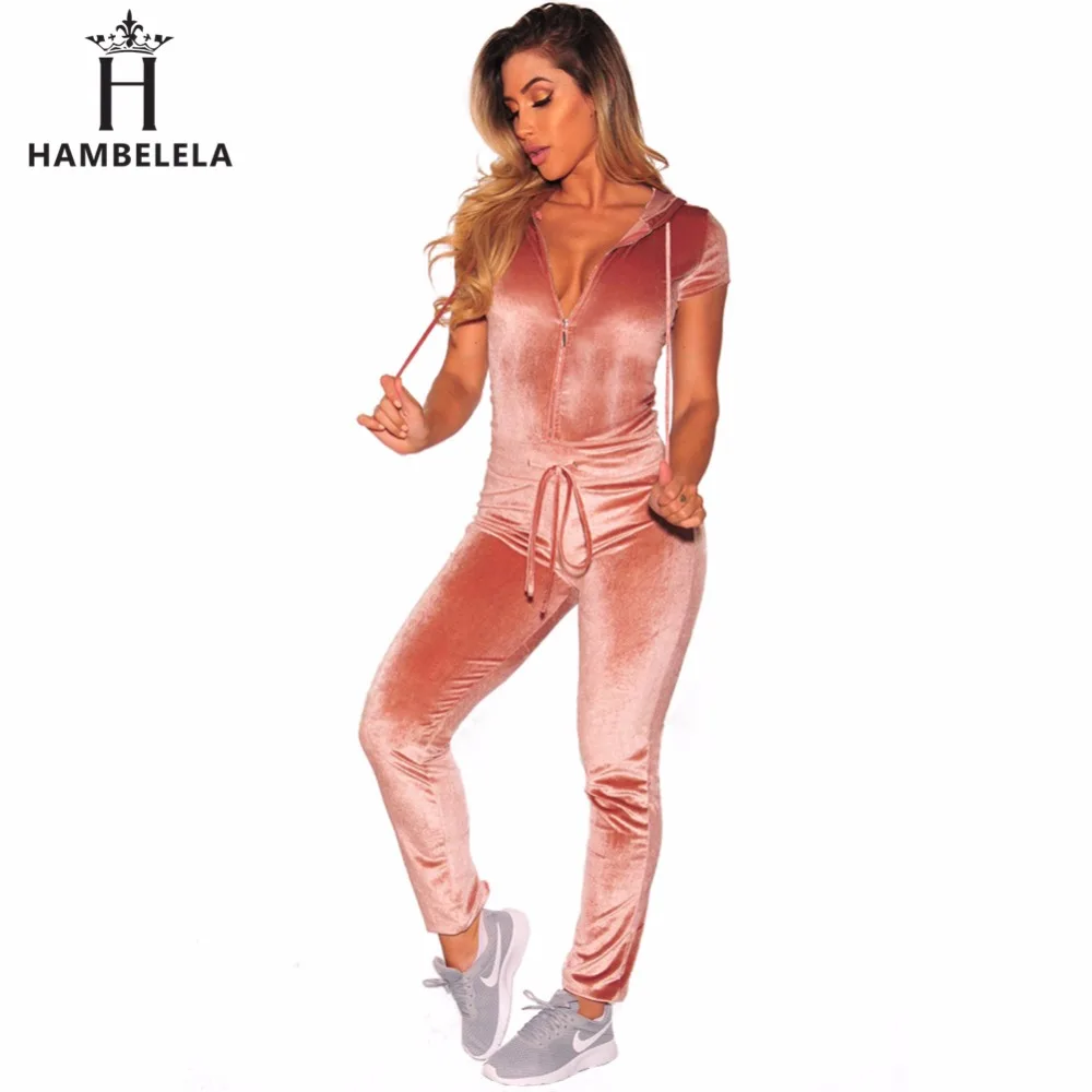 Hambelela 2017 Сексуальная модная одежда с капюшоном Дизайн длинный комбинезон летние Для женщин Сплошной Розовый Черный Комбинезоны для женщин
