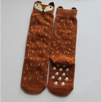 Детские носки высокого качества с объемным рисунком лисы гетры для детей носки для мальчиков и девочек Нескользящие хлопковые модные гольфы для девочек с изображением животных - Цвет: As picture