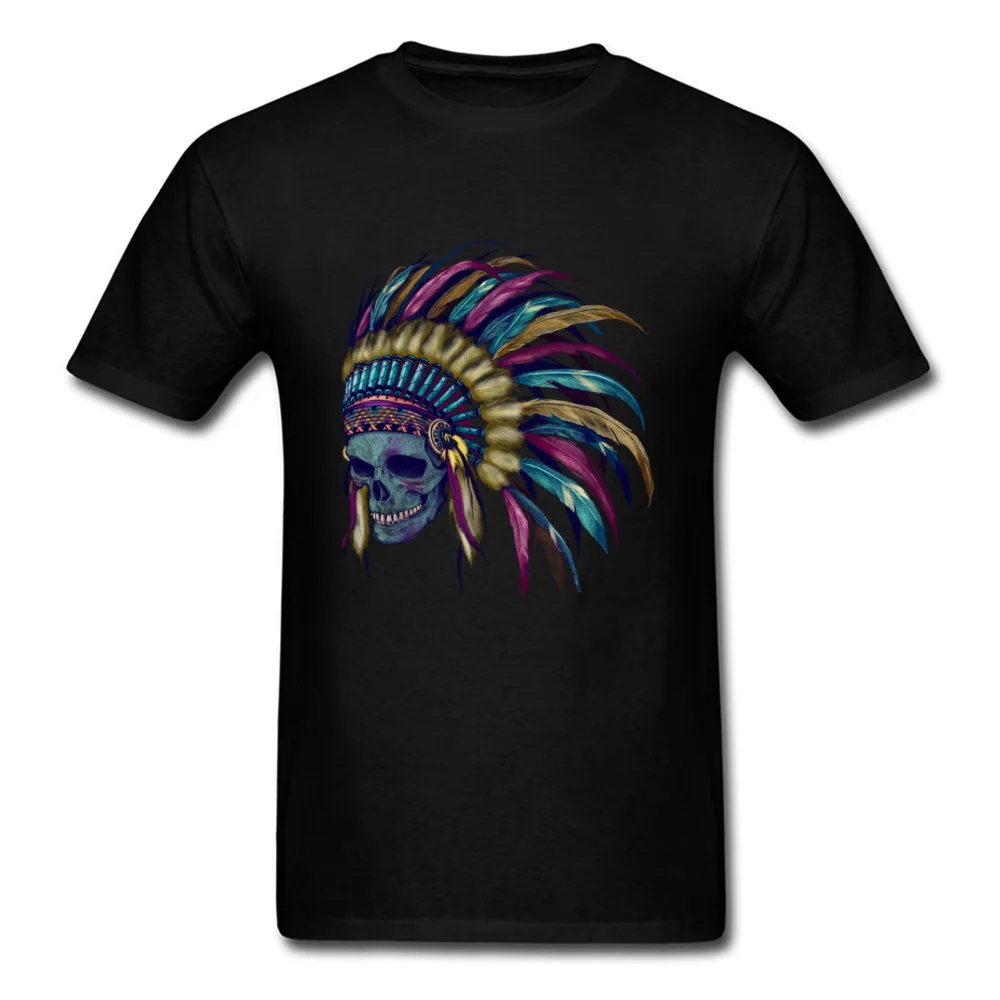 Native Skull Headdress Tops & Tees Wholesale Crewneck Birthday Short Sleeve Cotton Men T Shirts Normal Tops Tees Native Skull Headdress black