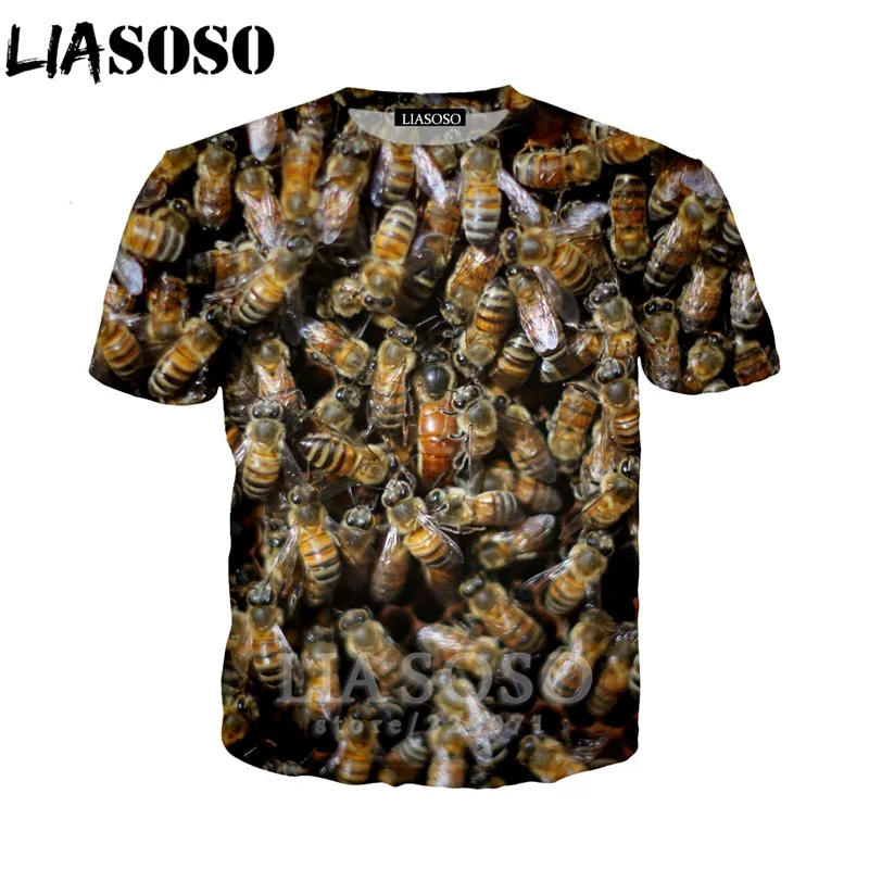 LIASOSO Summer New Men Women Sweatshirt 3D Print Animal Bee Short Sleeve T Shirt Fashion Harajuku Hip Hop Top Pullover A194-02 | Мужская