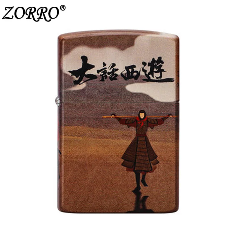

ZORRO cigarette lighter gasoline kerosene oil petrol lighter windproof Chinese Odyssey color painting lighter as gifts