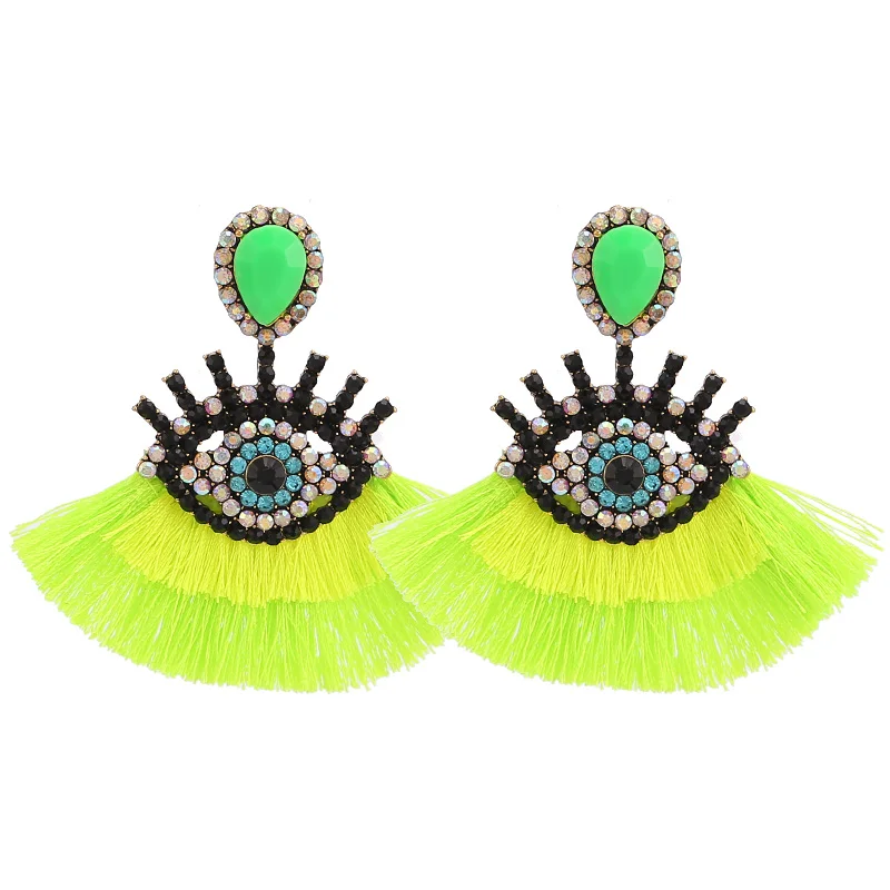 Earrings for women stud earrings tassel earrings 14 colorful bohe pendant earrings for women eye earrings tassel earrings Lt Green