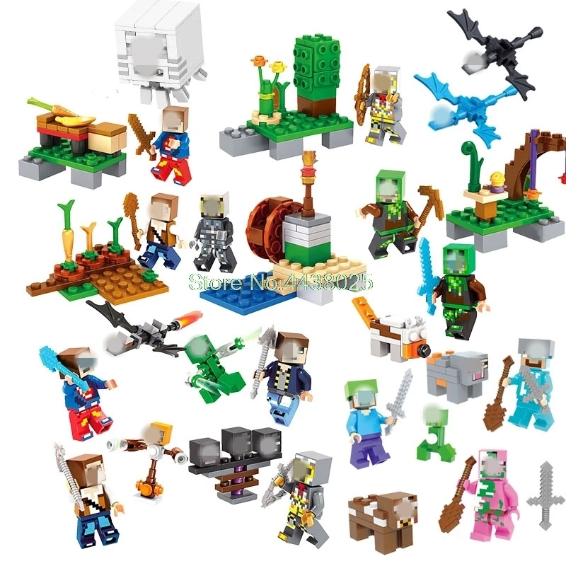 

Single Sale Legoing Minecraft Armor Steve Alex Witch Zombie Skeleton Ghast Legoings Figures Building Block DIY Toys For Children