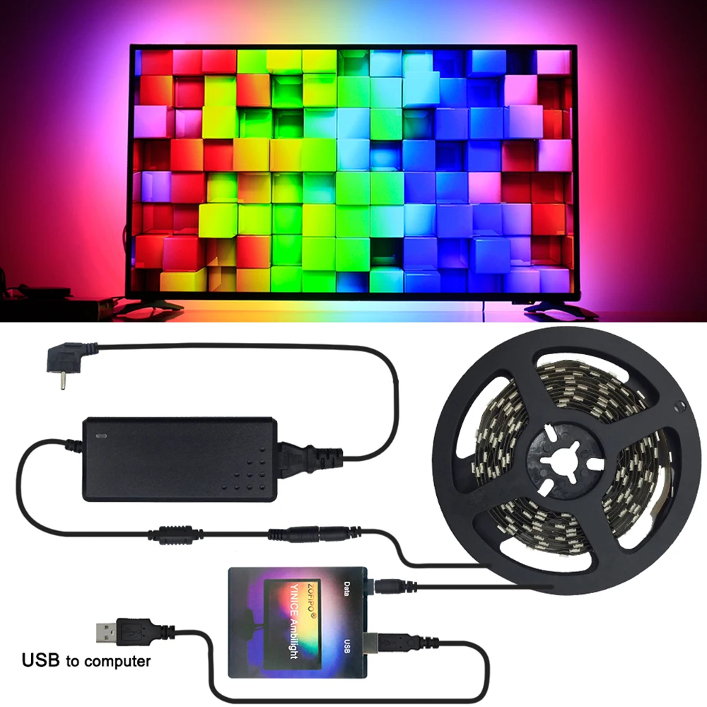 Ambilight ТВ ПК WS2812B 5050 RGB Смарт USB Светодиодная лента светящаяся лента комплект ноутбук компьютер мечта экран фоновое освещение