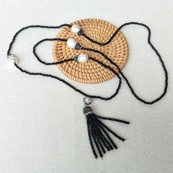 

5pcs Natural shell Pearl tassel charm,Pave Crystal Rhinestone Necklace,with crystal Beaded chain Jewelry Necklace NK87