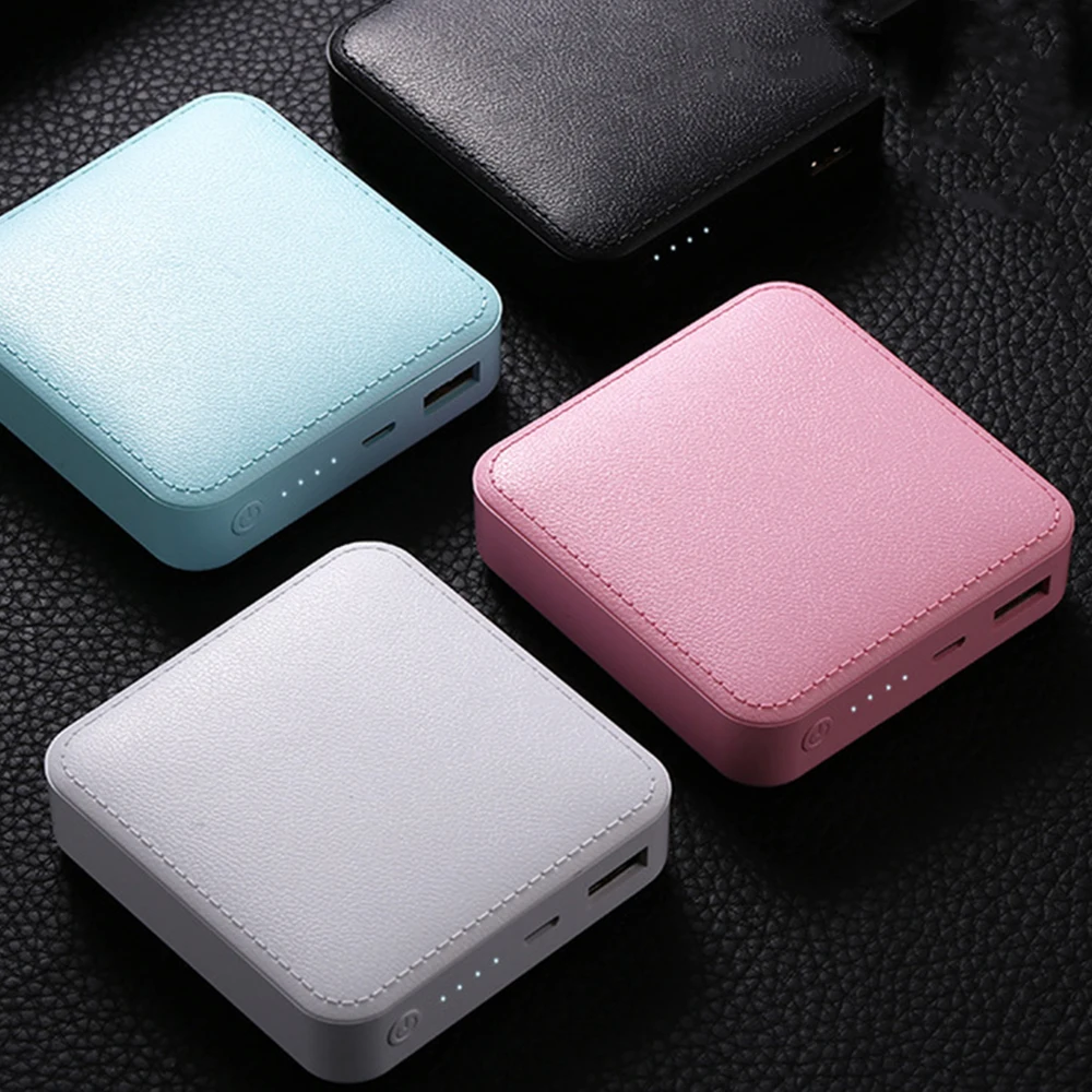 

Oleeda Hot Selling Square Leather Portable Mini Charger Power Bank 7800mah with 4 LED Lamp for iPhone Android Colorful Kawaii