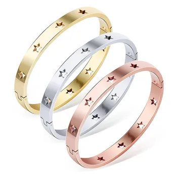 

Star Hollow Bangles for Women Men Titanium Steel Clasp Bracelet Silver Rose Gold Color Bangle Unisex Fashion Jewelry