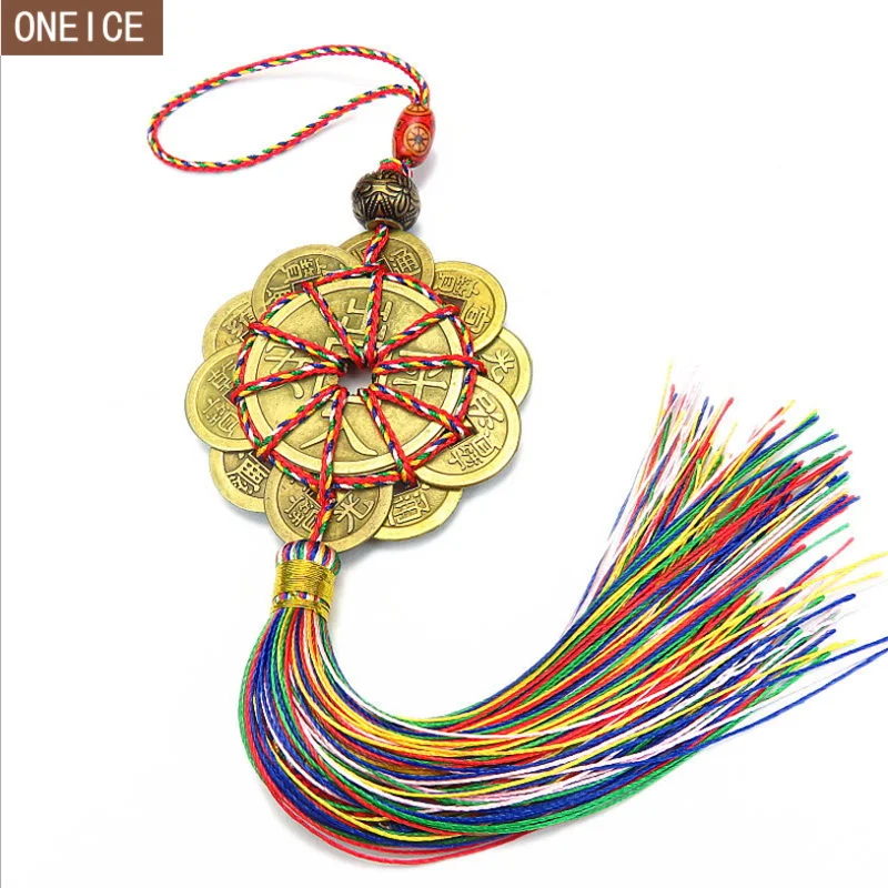 

Red Chinese knot Feng Shui ancient pendant auspicious wish manual copper money prosperity protection luck home car decoration