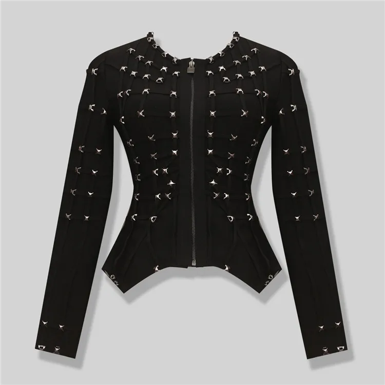 Top Quality Long Sleeve Black Manual Beading Rayon Sheath