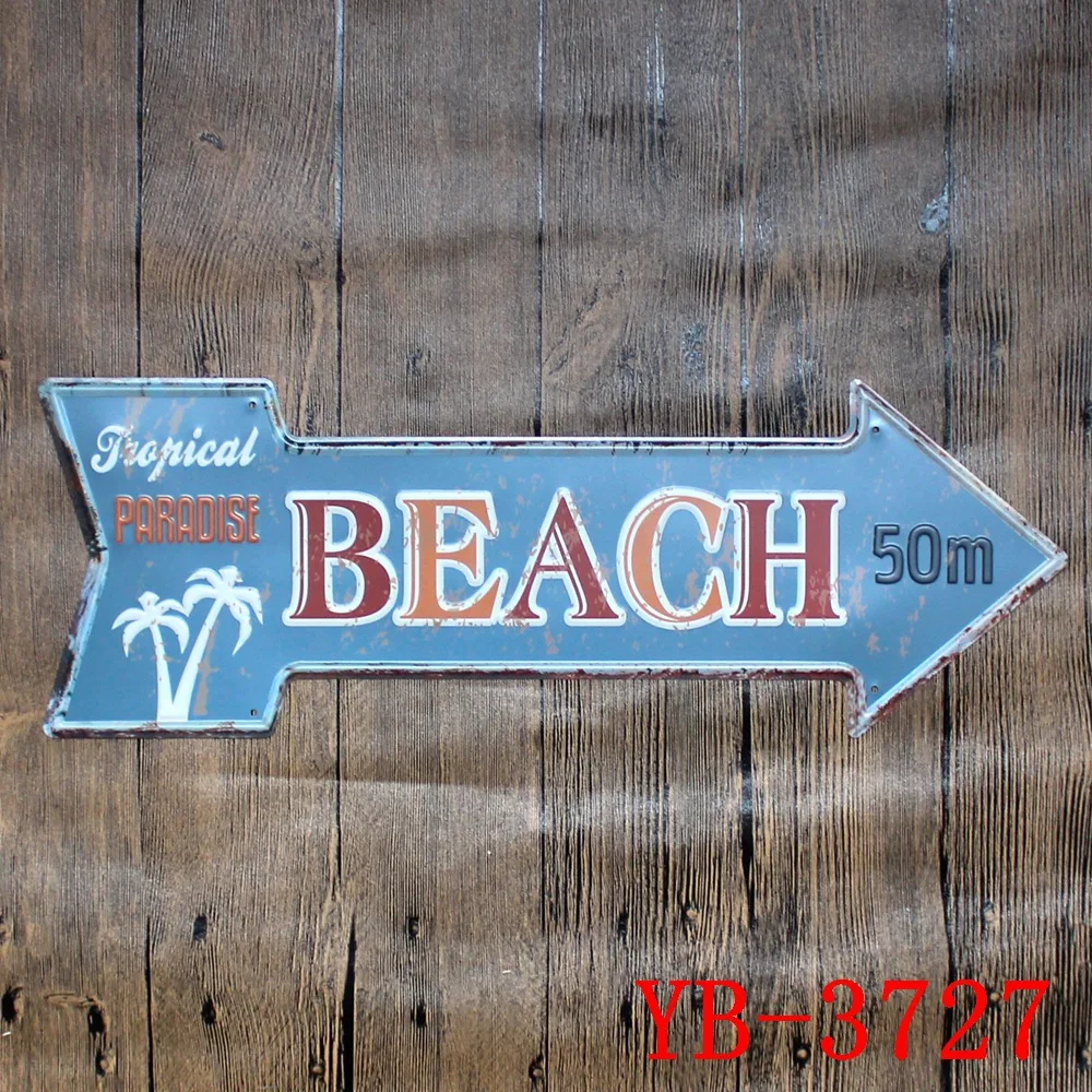 NEW! BEACH Sign Arrow Shape Tin Sign Metal Poster Advertising board Pub & Home Wall Art Decor