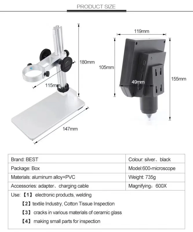 4," HD O светодиодный экран 1-600x 3.6MP USB цифровой электронный микроскоп Портативный 8 светодиодный VGA микроскоп для ремонта материнской платы