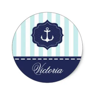 

3.8cm Nautical Mint Navy Blue Anchor Custom Name Classic Round Sticker