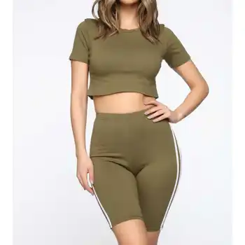 

Summer New Women Set 2PCS Tracksuit Ladies Crop Top Skinny Knee length Legging Sets Women Clothing Fashion Summer Suit