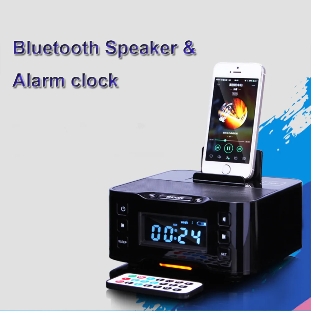 Bluetooth колонка NFC двойной будильник зарядная док станция для iPhone Micro USB Android с FM