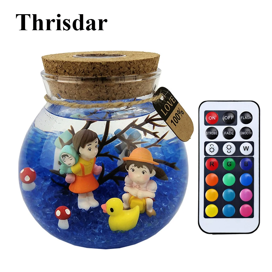 Thrisdar 3D микро-пейзаж DIY пожеланий бутылка свет в ночь море мультфильм животных настольная лампа для детей детские, для малышей на день