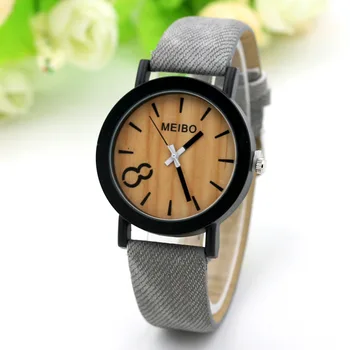 

2018 new fashion Eight words Wood grain watch man woman clock men women's watches quartz wristwatch