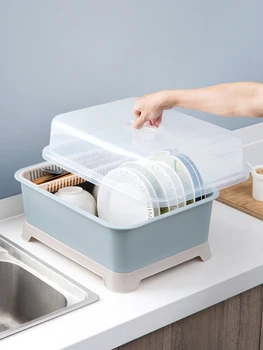 

With Lid Dish Rack Put Dish Rack Storage Box Drain Rack Mounted Tableware Storage Box Kitchen Cupboard Racks