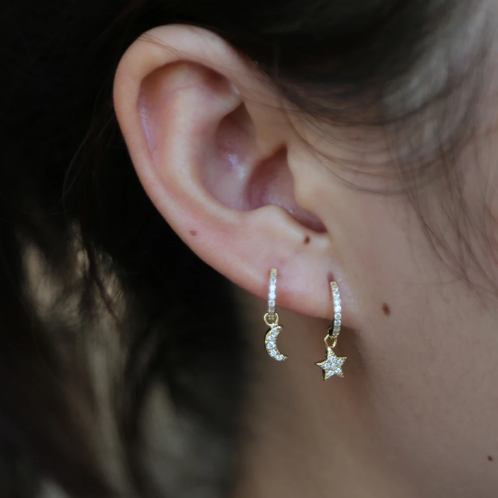 100% 925 sterling silver dainty moon star earring cute tiny cz moon star charm drop earring geometric simple jewelry - Image 2