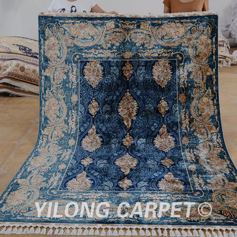 Yilong 5 6 'x 8' античный ручной работы персидский Тебриз ковер темно-синий