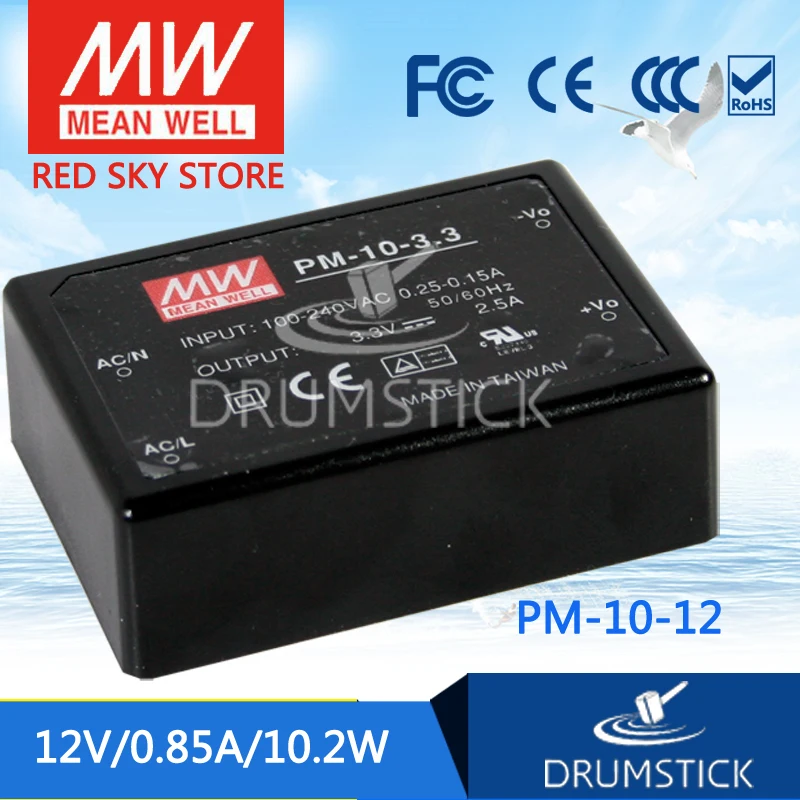 

Redsky [free-delivery 2Pcs] Hot! MEAN WELL original PM-10-12 12V 0.85A meanwell PM-10 12V 10.2W Switching Power Supply
