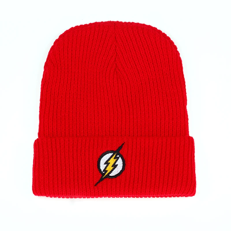 Зимняя шапка бини Skullies вязаная Flash Hero Barry Allen вязанная зимняя теплая в стиле хип