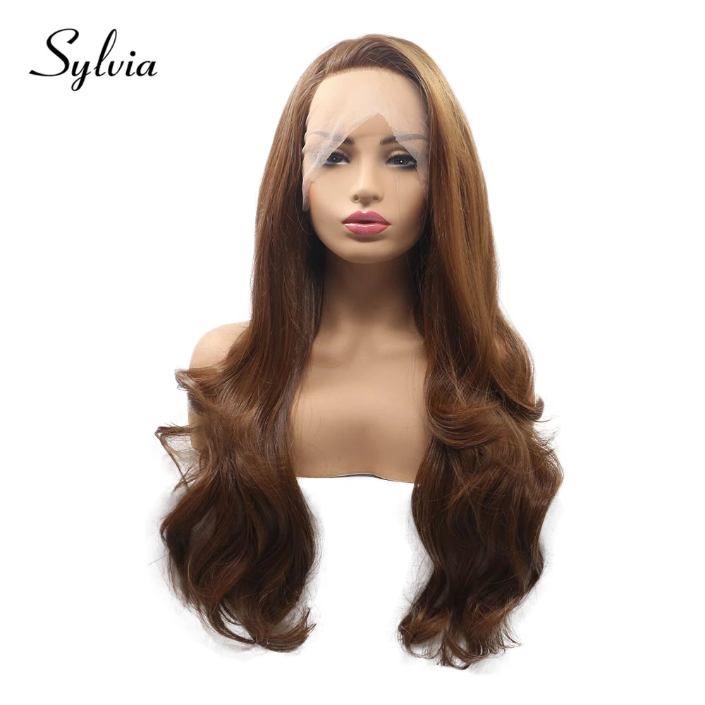 

Sylvia Natural Brown Body Wave Synthetic Full Lace Wigs with Side Parting Soft Japanese Fiber Heat Resistant Hair for Woman