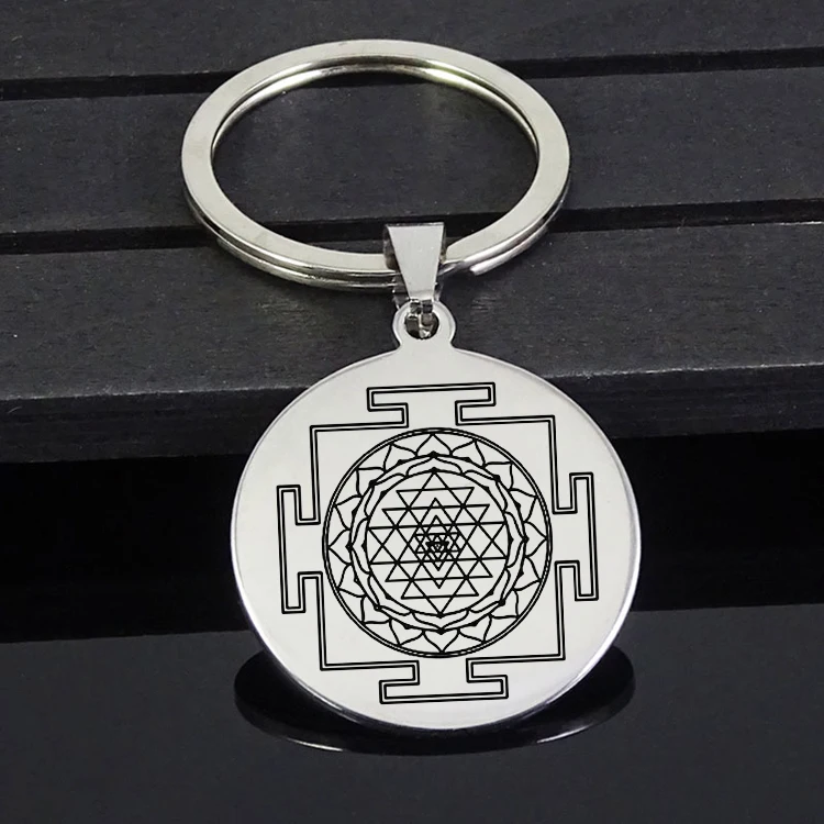 Брелок из нержавеющей стали с диском, новинка, Sri Yantra, мандала, священные ювелирные изделия для мужчин и женщин, Прямая поставка YP7067