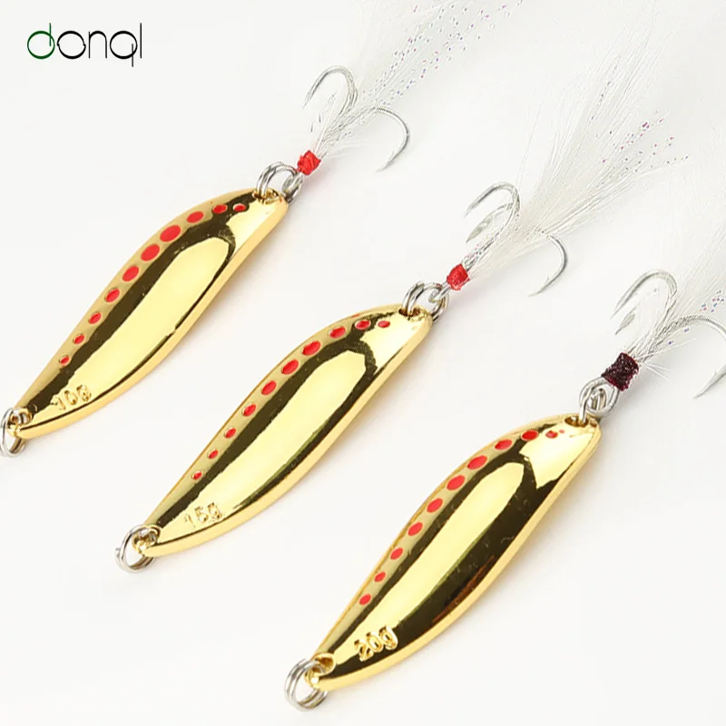 

DONQL Metal Spinner Spoon Fishing Lure Hard Baits Sequins Noise Paillette with Feather Treble Hook Tackle