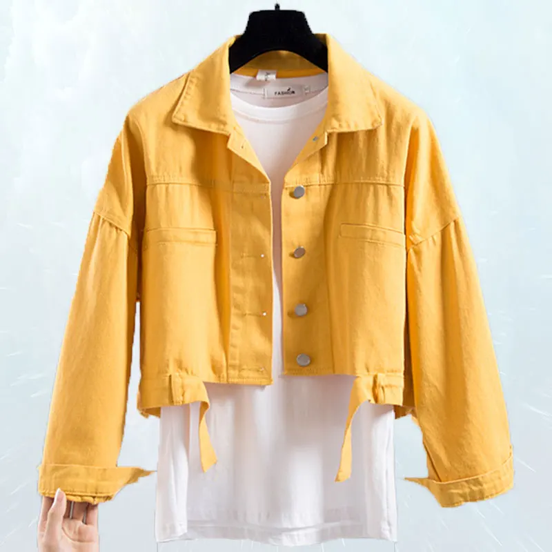 

Fashion Spring Autumn Coat Women 2019 BF Harajuku Loose Plus size Denim jacket Short Slim Yellow Jeans Outwear Female Jackets 02