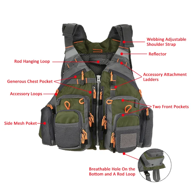 Life Jacket Decathlon Adjustable Adult Fishing Vest With Multi
