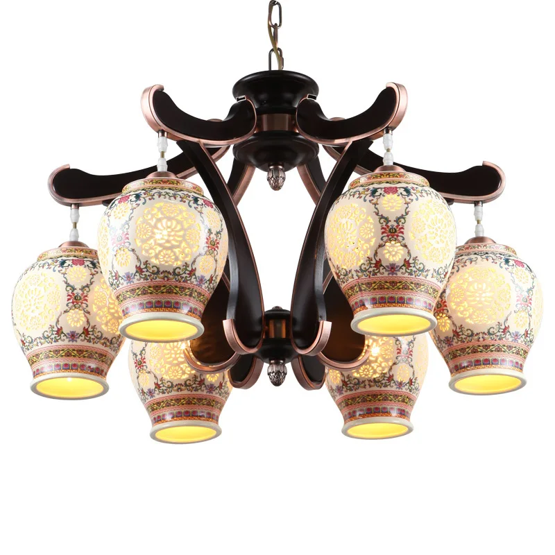 Ancient Chinese ceramic living room pendant lamp Jingdezhen ceramic