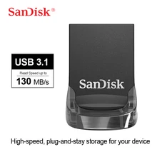 Двойной Флеш-накопитель SanDisk Ultra Fit USB флэш-накопитель USB 3,1 CZ430 64 Гб 128 ГБ 256 ГБ мини USB3.1 флеш-накопитель до 130 МБ/с. высокое Скорость USB флешки 16 Гб оперативной памяти, 32 Гб встроенной памяти