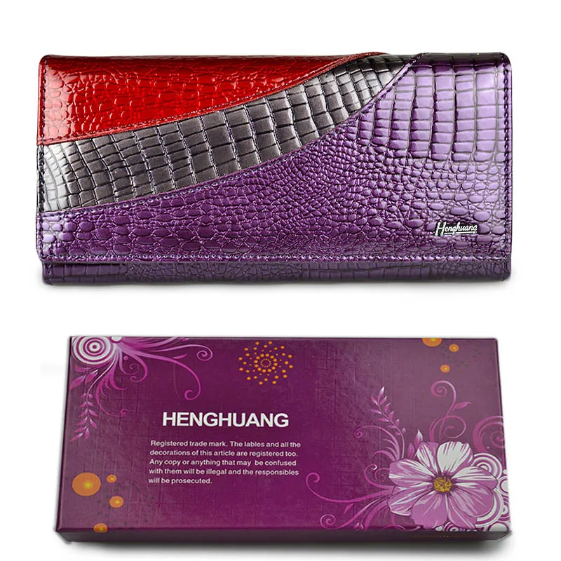 HH для женщин женские кошельки бренд дизайн Высокое качество кожаный бумажник женский Hasp Мода аллигатора Длинные - Цвет: with box purple