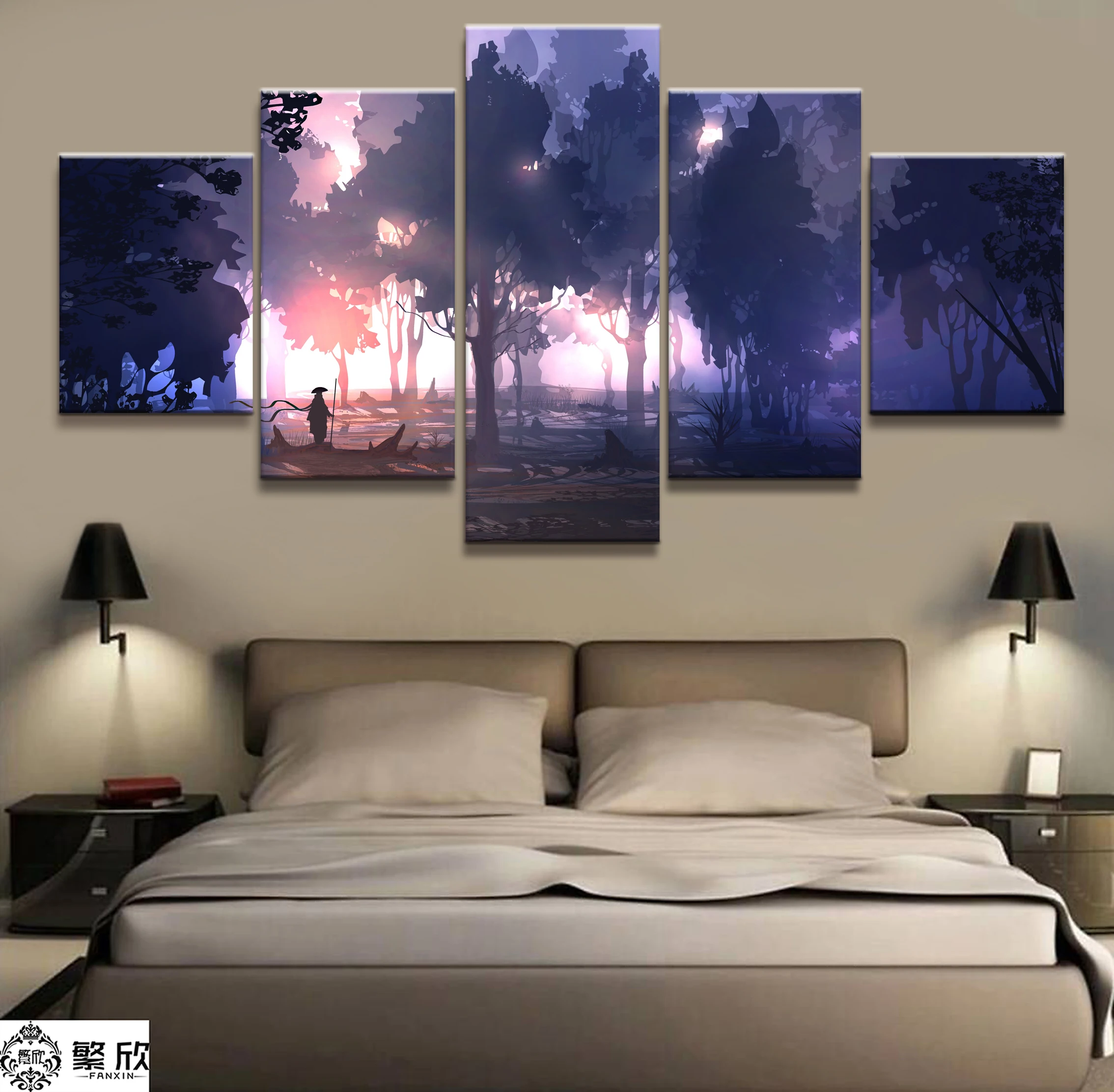 

Home Decor Modular Canvas Picture 5 Piece Ferry Man Anime Forest Painting Art Poster Wall For Home Canvas Painting Wholesale