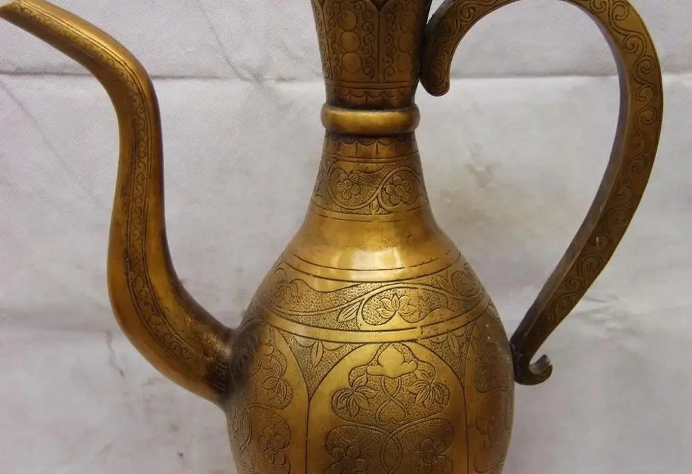 Китай дворец медь латунь Foo Собака Лев птица чайник бутылка колба с винным