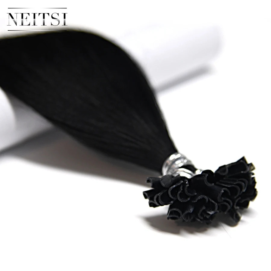 Neitsi Pre Bonded Nail U Tip Machine Made Remy Human Fusion Hair Extensions Straight Keratin Capsules 12" 0.5g/s
