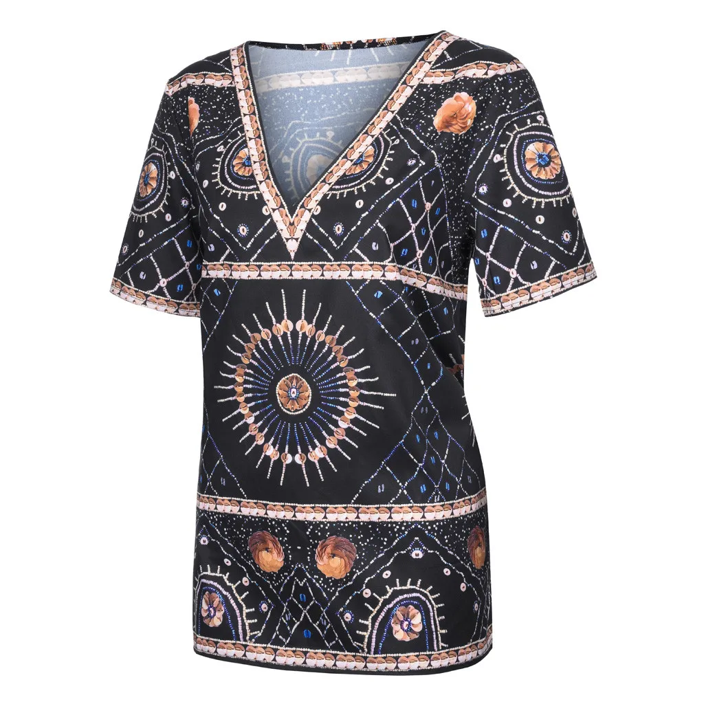 Модная Летняя женская одежда vestidos verao размера плюс, Женские топы с коротким рукавом и v-образным вырезом в винтажном стиле, блузки, robe femme