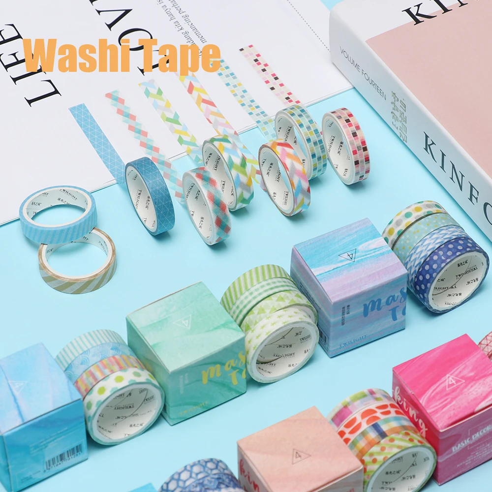

4Pcs/Box 9mm*3m Simple Color Square Grid Washi Tape Set DIY Scrapbooking Planner Masking Tape Adhesive Tape Label Sticker