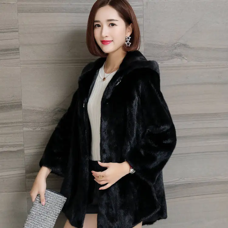 À Fourrure Capuche Vison Quater Faux Blanc Long Femelle Imitation Trois Amzd1786 Doux Pardessus noir Pull Manches Nouvelle Manteau Manteaux De qRSwzt8