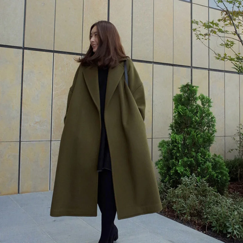 

Hot Women Solid Long Coat Cotton Overcoat Loose Winter Autumn Outwear Trench Coats MSK66