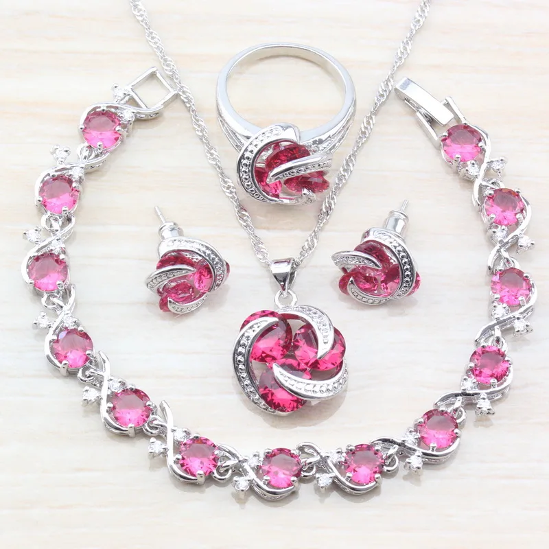 

Wedding Bridal Women Jewelry Sets 925 Sterling Silver Stud Earrings/Pendant/Necklace/Bracelet Length 20.5CM/Ring Size 6/7/8/9/10