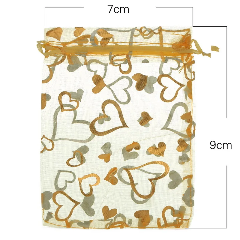 25-100 шт, сумки из органзы с белым сердцем, очаровательные ювелирные сумки, свадебные, рождественские, вечерние, подарочные мешочки для подарка, ювелирные изделия 7 см x 9 см