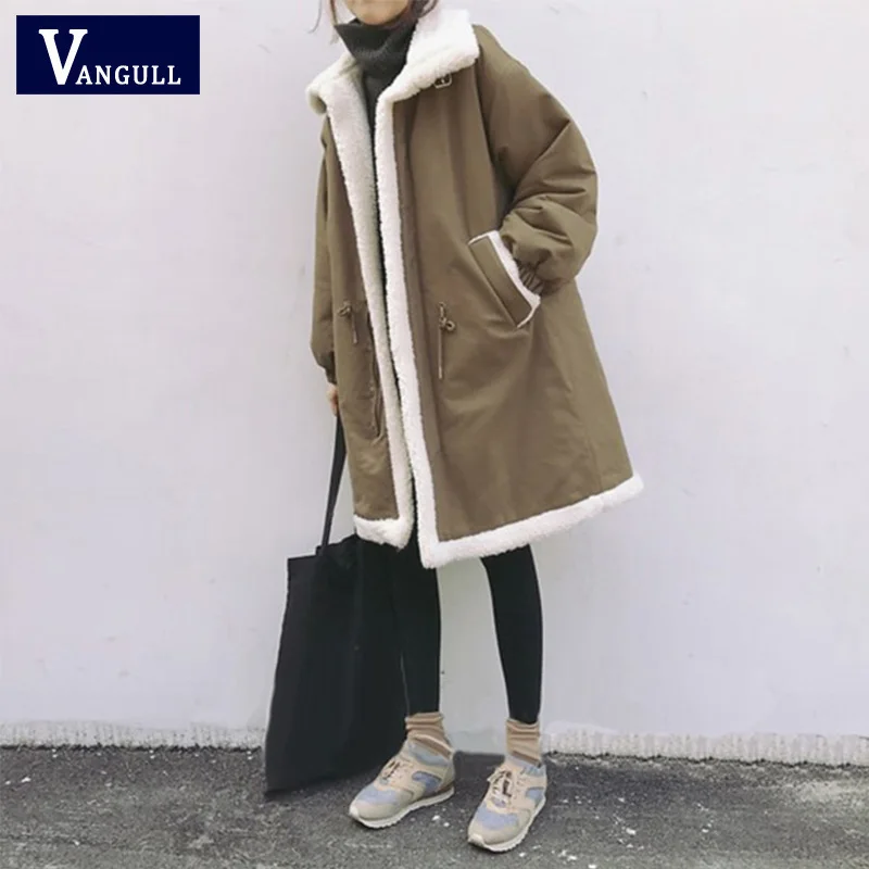 

Vangull Plus Size 5XL Women Parkas Winter Coats Fur Lined Warm Female Jacket Mid Long Fleece Cashmere Liner Coat Outwear 2019