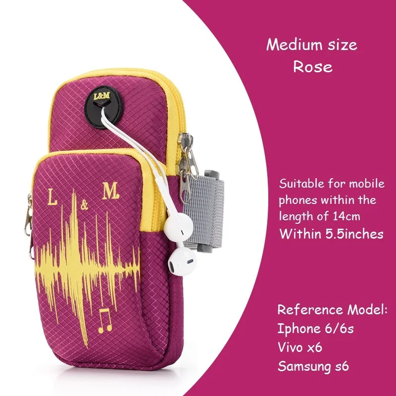 6 дюймовая сумка для бега с отверстием для наушников, сумка для бега в тренажерном зале, сумка для мобильного телефона, сумка-держатель для спорта на открытом воздухе, фитнеса, наручная сумка - Цвет: Medium Rose