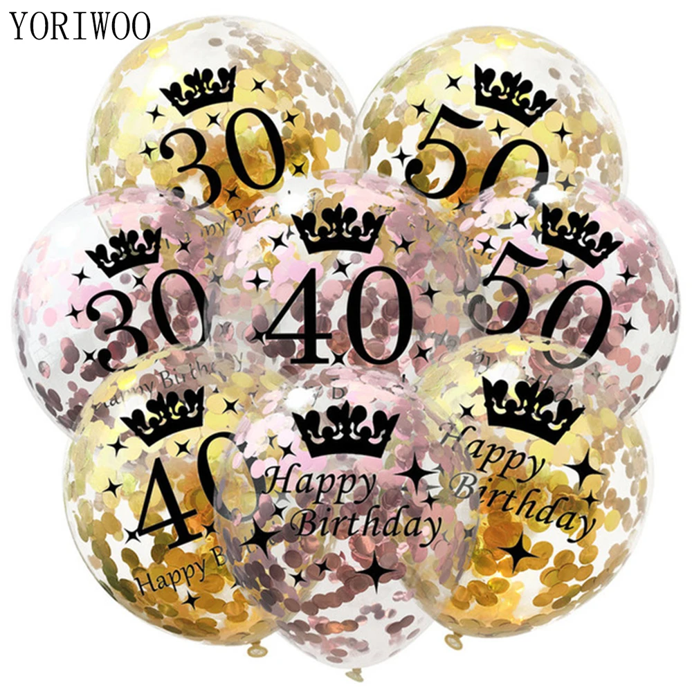 

YORIWOO 10pcs 12inch Rose Gold Confetti Balloon Latex Ballon 18 21 30 40 50 Years Happy Birthday Party Decorations Adult Kids
