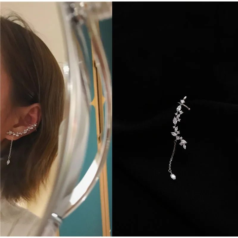 

Tassel Water Drop Silver Color Crystal Ear Cuff Clip on Earrings Fashion Rhinestone Women Earcuff Ear Stud Jewelry Gift