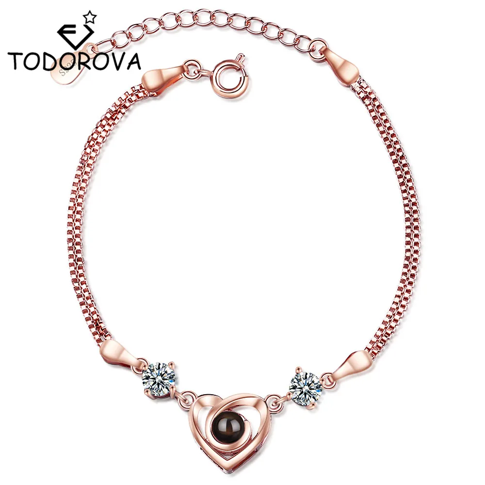 Todorova 100 языков I Love You Проекционные циркониевые браслеты с сердечками и браслеты для женщин тренд творческие вечерние подарки ювелирные изделия